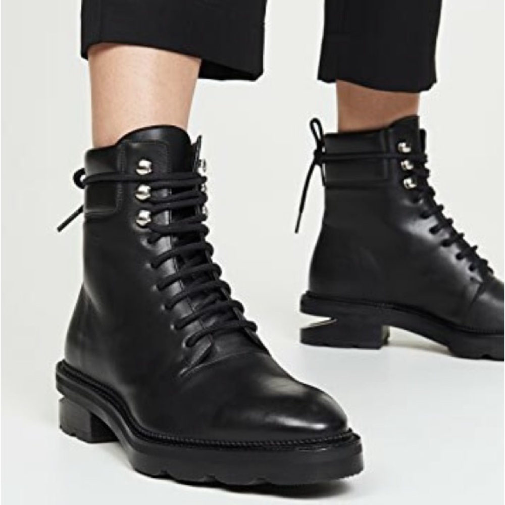 Alexander Wang Black Leather Lace-Up Combat Boots
